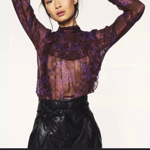 NEW Ba&sh Geometric Print Blouse - Picture 2 of 6